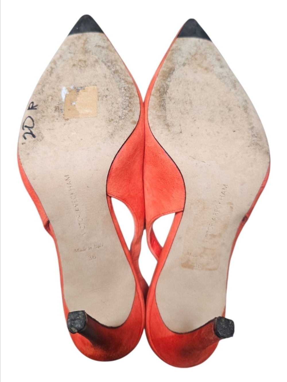 VICTORIA BECKHAM | Orange-Red Suede Pointed-Toe Slingback Heels in Size EU 36 - Picture 8 of 10